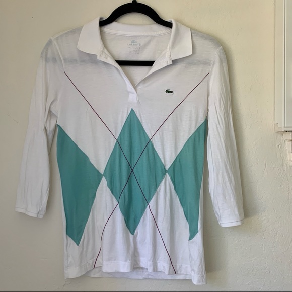 Lacoste Tops - Lacoste argyle polo pullover shirt white top
